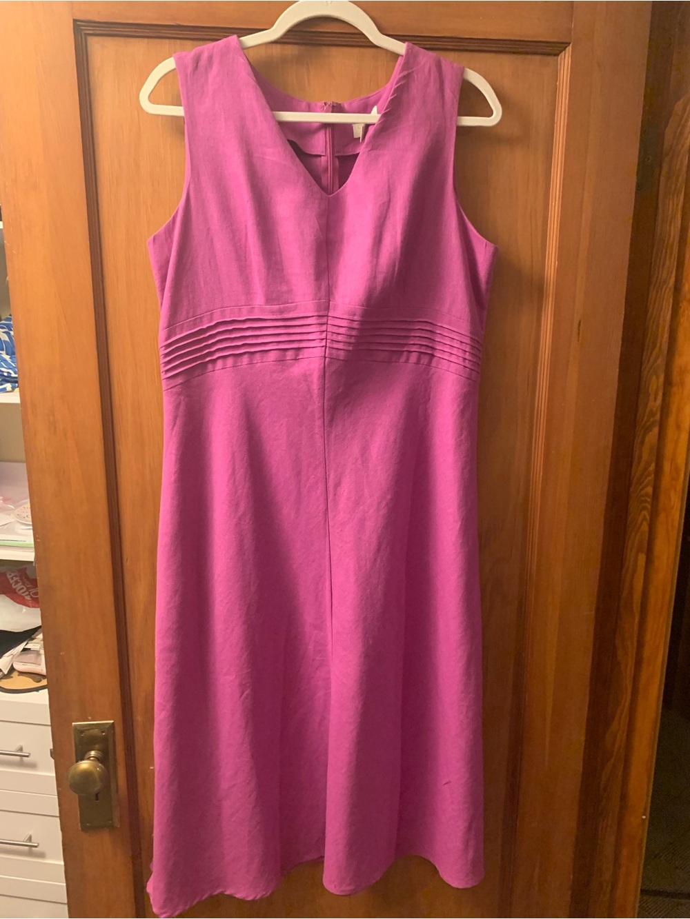 Christopher & Banks Magenta V-Neck Midi Dress with Pintuck Detail